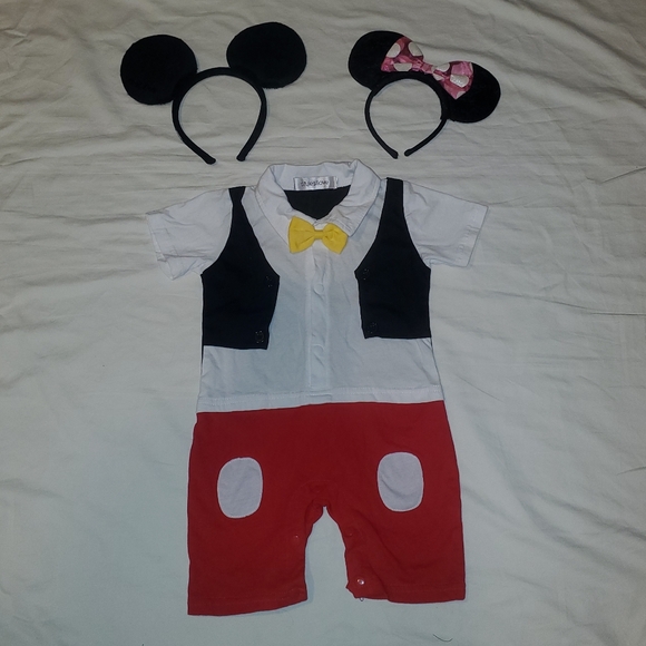 Mickey Mouse Inspired Baby child onsie with mouse ear headbands Disney - Picture 1 of 5